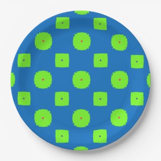 Brilliant Blue and Green Checked Paper Plates