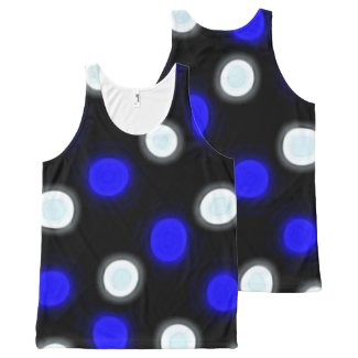 Brilliant Blue and White Polka Dots on Black All-Over-Print Tank Top
