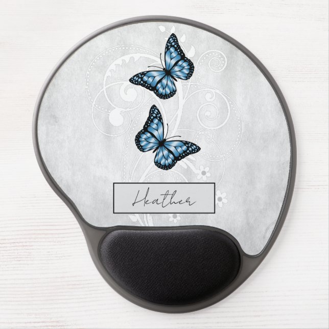 Brilliant Blue Butterflies Gel Mouse Pad (Front)