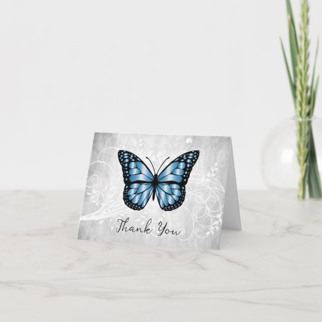 Brilliant Blue Butterfly Thank You Card (Front)