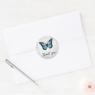 Brilliant Blue Butterfly Thank You Classic Round Sticker