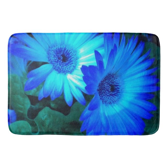 Brilliant Blue Daisies Bath Mat (Front)