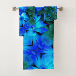 Brilliant Blue Daisies  Bath Towel Set