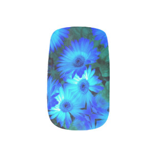 Brilliant Blue Daisies Minx Nail Art