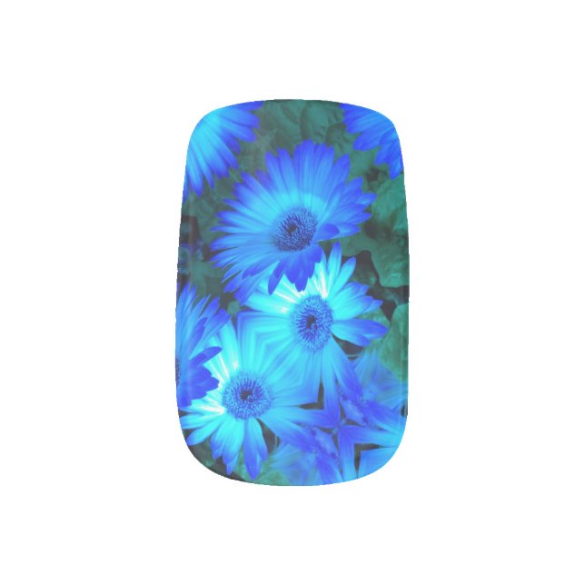 Brilliant Blue Daisies Minx Nail Art (Right Thumb)