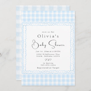 Brilliant Blue Gingham Baby Shower Invitation