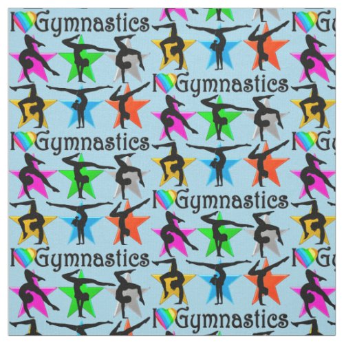 BRILLIANT BLUE I LOVE GYMNASTICS FABRIC