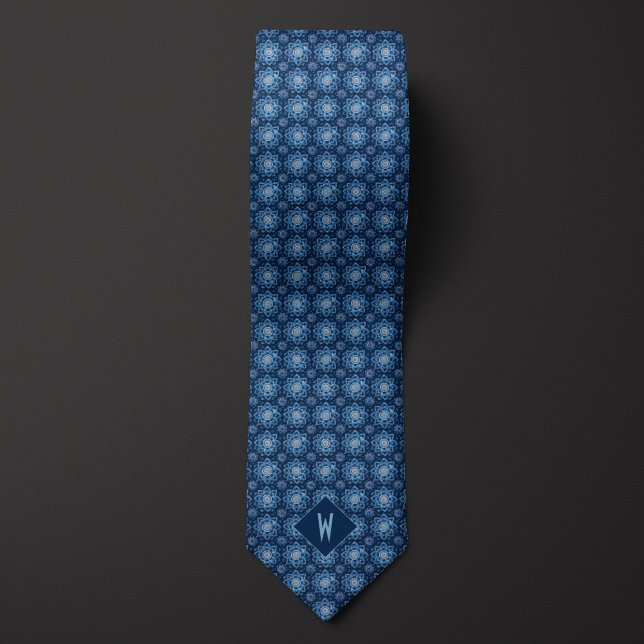 Brilliant Blue Mandala Monogram Neck Tie (Creator Uploaded)
