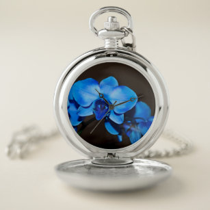 Brilliant Blue Orchids Pocket Watch