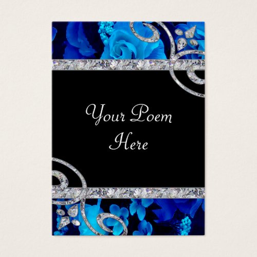 Brilliant Blue Roses &amp; Diamond Swirls Wedding Business Card Template