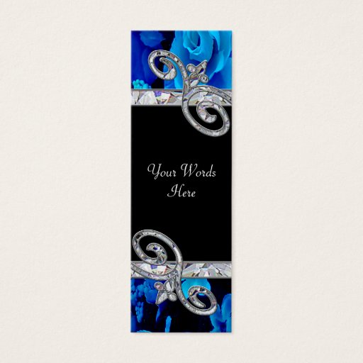 Customizable Brilliant Blue Roses &amp; Diamond Swirls Wedding BM Business Card Templates