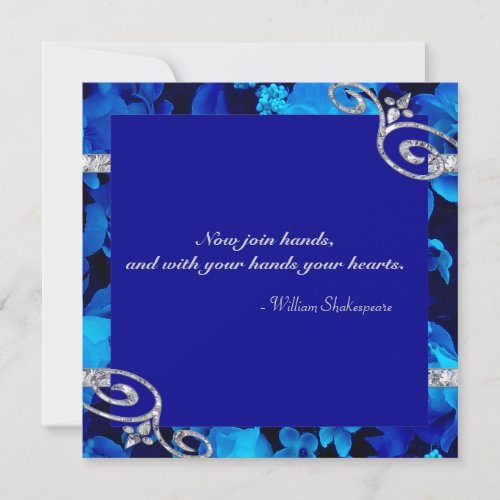 Brilliant Blue Roses &amp; Diamond Swirls Wedding DBNF Personalized Invites