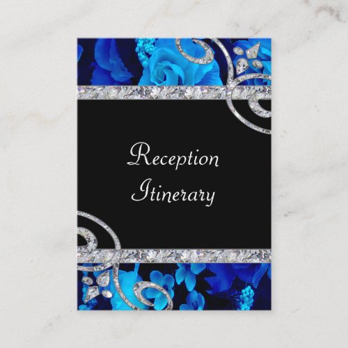 Brilliant Blue Roses &amp; Diamond Swirls Wedding Business Card Template