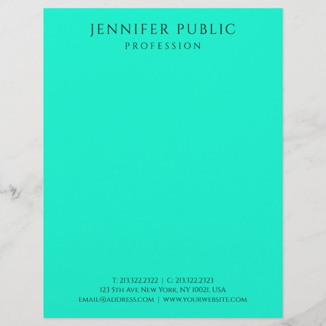 Brilliant Bright Neon Mint Green Modern Simple Letterhead (Front)