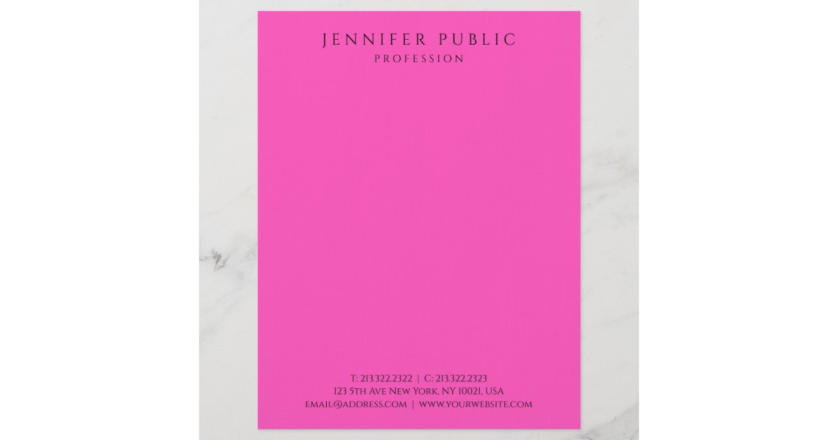 Brilliant Bright Neon Pink Modern Simple Template Letterhead | Zazzle