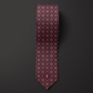 Brilliant Burgundy and Gold Mandala Monogram Neck Tie