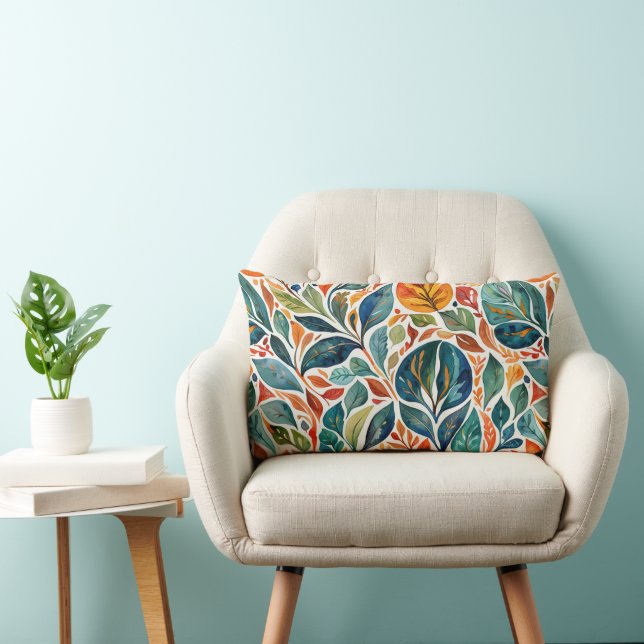 Brilliant Color Abstract Leaves Lumbar Pillow (Chair)