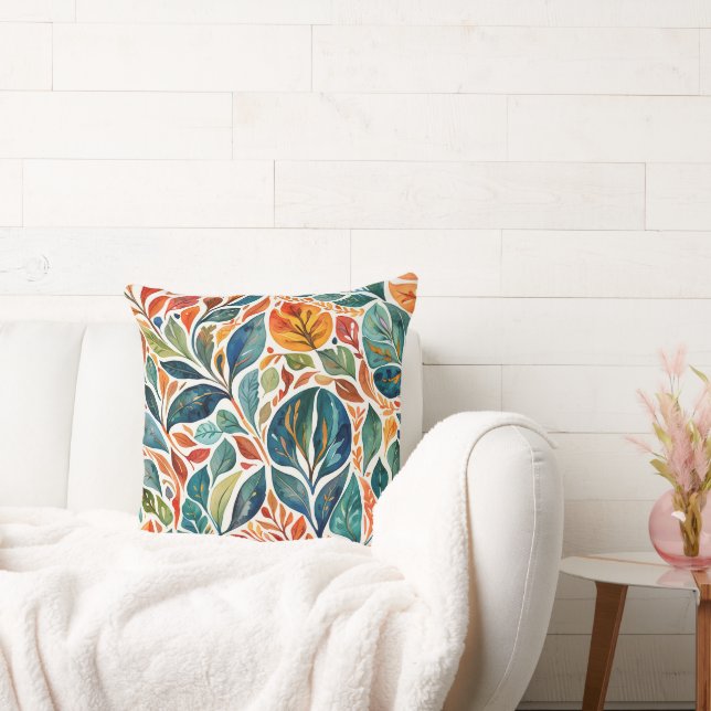 Brilliant Color Abstract Leaves Throw Pillow (Couch)