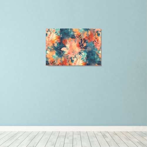 Brilliant Coral and Teal Abstract Floral Canvas Print