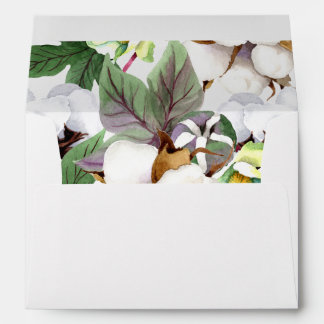 Brilliant Cotton Bloom Watercolor Wedding Envelope