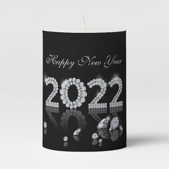Brilliant Diamonds Luxury New Year 2022 Pillar Candle (Front)