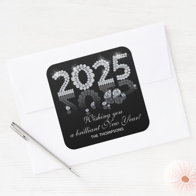 Brilliant Diamonds Luxury New Year 2025 Square Sticker (Envelope)