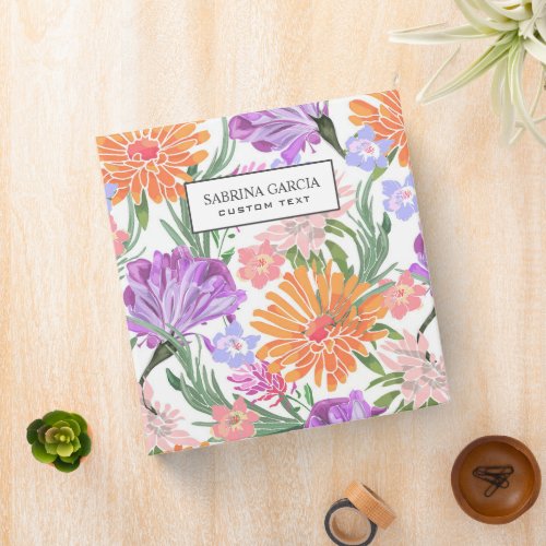 Brilliant Flowers Purple Blue Pink Orange  3 Ring Binder