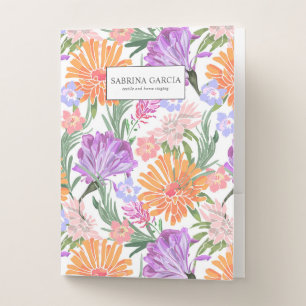 Brilliant Flowers Purple Blue Pink Orange Name Pocket Folder