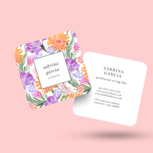 Brilliant Flowers Violet Blue orange pink Square Business Card