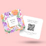 Brilliant Flowers | Violet Blue orange QR Code  Square Business Card