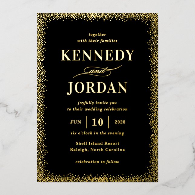 Brilliant Glow REAL FOIL Modern Wedding Invitation Foil Invitation (Front)
