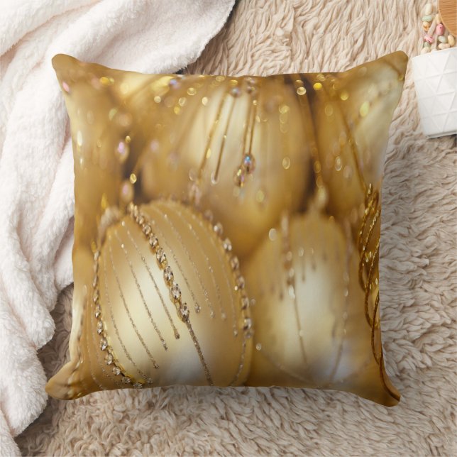 Brilliant Gold Christmas Bulbs Throw Pillow (Blanket)
