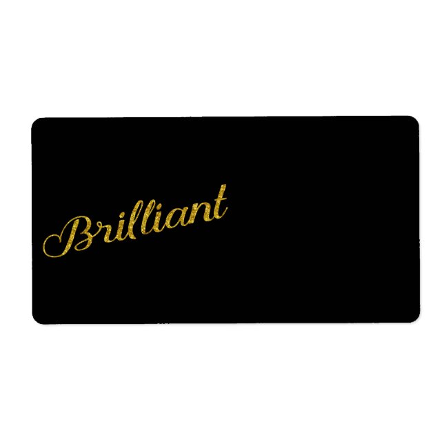 Brilliant Gold Faux Glitter Metallic Sequins Quote Label (Front)