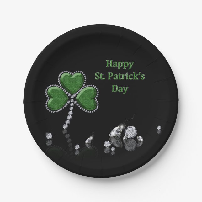 Brilliant Happy St. Patrick's Day Diamonds Paper Plates (Front)
