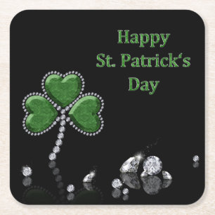 Brilliant Happy St. Patrick's Day Diamonds Square Paper Coaster