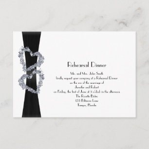 Brilliant Hearts:  Black Ribbon Rehearsal Dinner Invitation