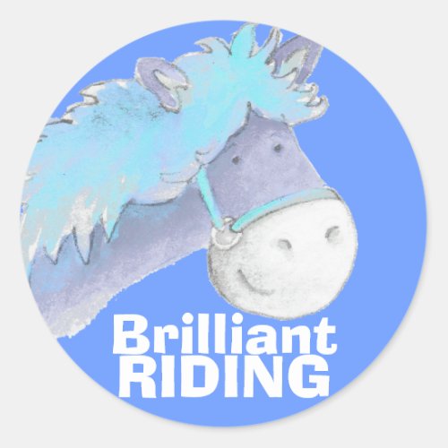 Brilliant horse  pony riding blue praise sticker