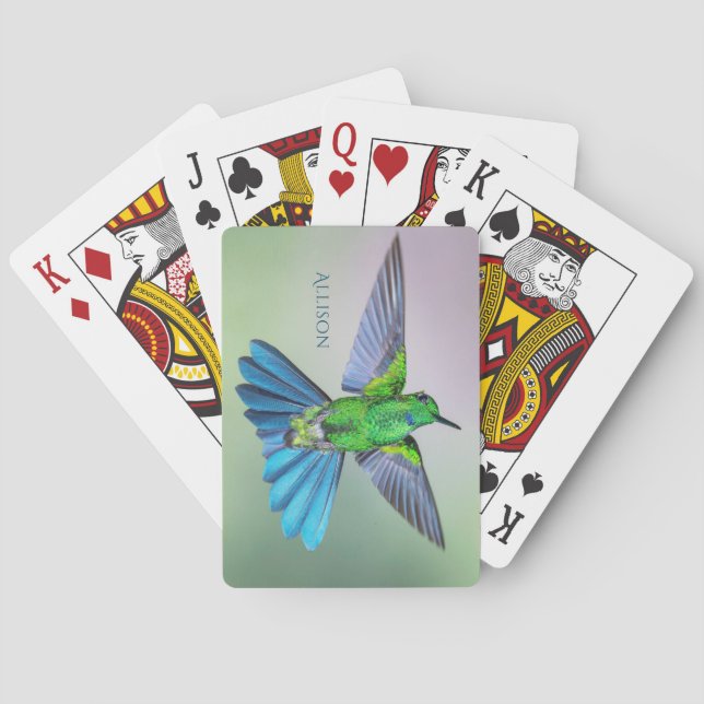 Brilliant Hummingbird Flying Personalized Name Poker Cards (Back)