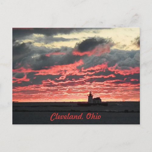 Brilliant Lake Erie Sunset Lighthouse Postcard