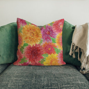 Brilliant Multi-colored Chrysanthemum Throw Pillow