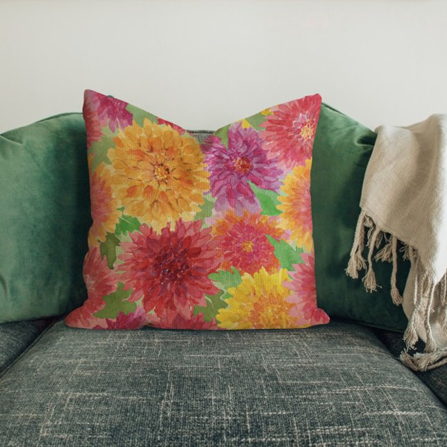 Brilliant Multi-colored Chrysanthemum Throw Pillow (Creator Uploaded)