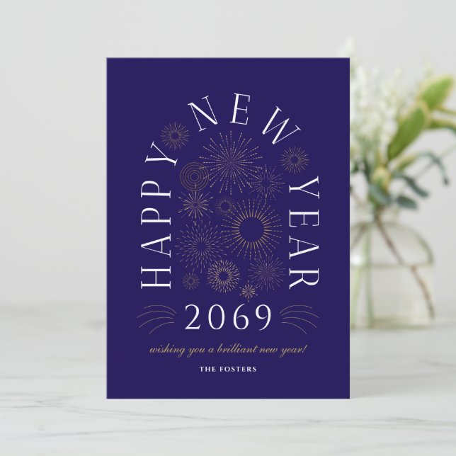 Brilliant New Year Firework Business Greeting Card (Standing Front)