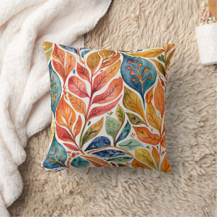 Brilliant Orange & Blue Abstract Leaves Throw Pillow