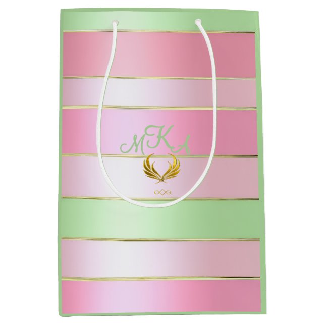 Brilliant Pastel Pink and Green Striped  Medium Gift Bag (Front)