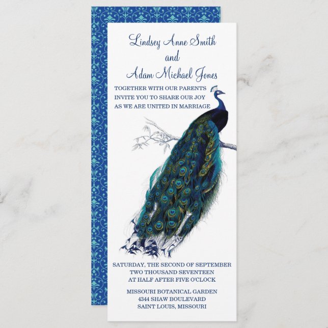 Brilliant Peacock Wedding Invitation (Front/Back)
