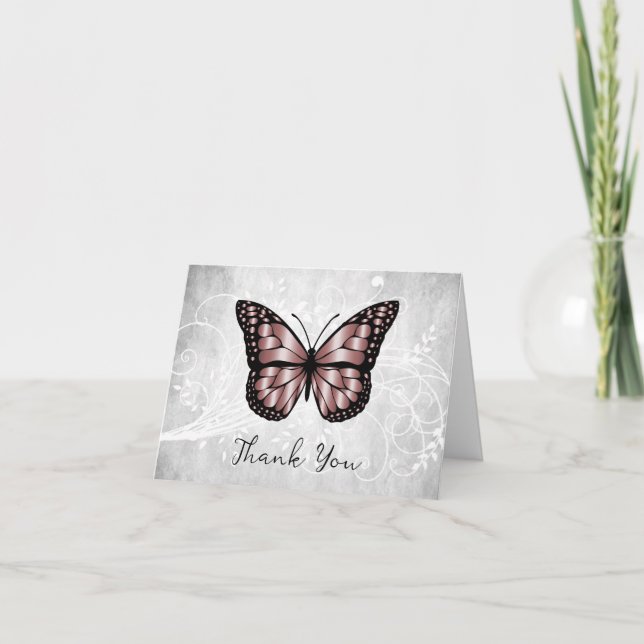 Brilliant Pink Butterfly Thank You Card (Front)