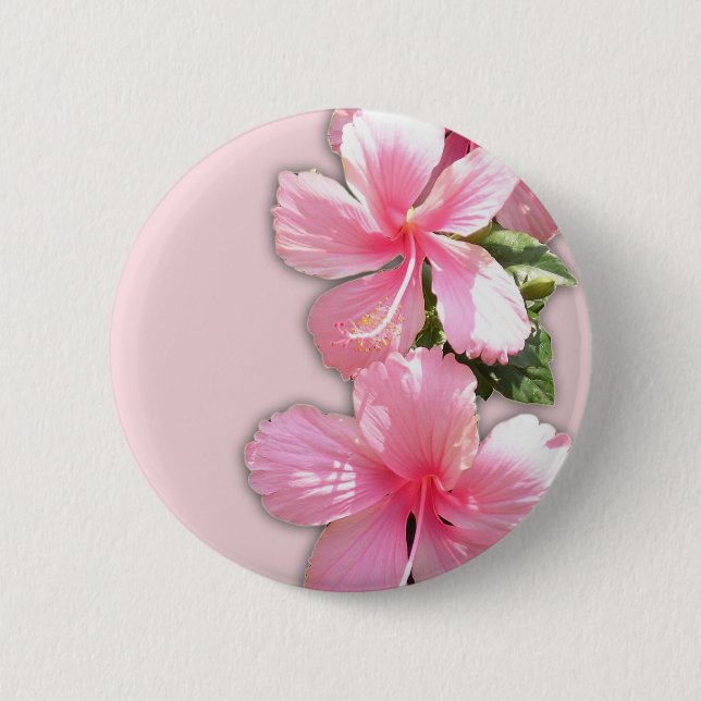 Brilliant Pink Hawaiian Hibiscus Flowers Button (Front)
