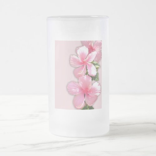 Brilliant Pink Hibiscus Flowers Frosted Glass Beer Mug