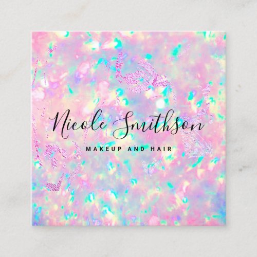brilliant pink opal square business card