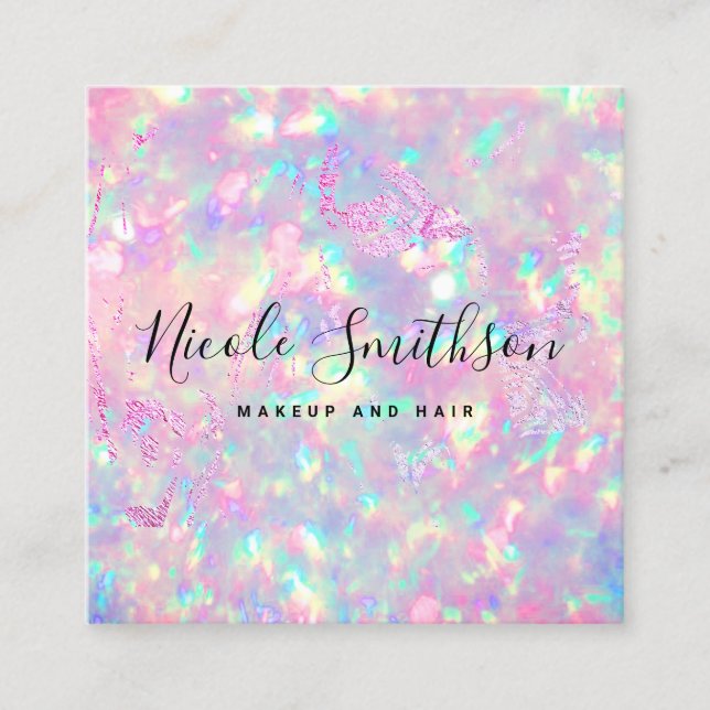 brilliant pink opal square business card (Front)